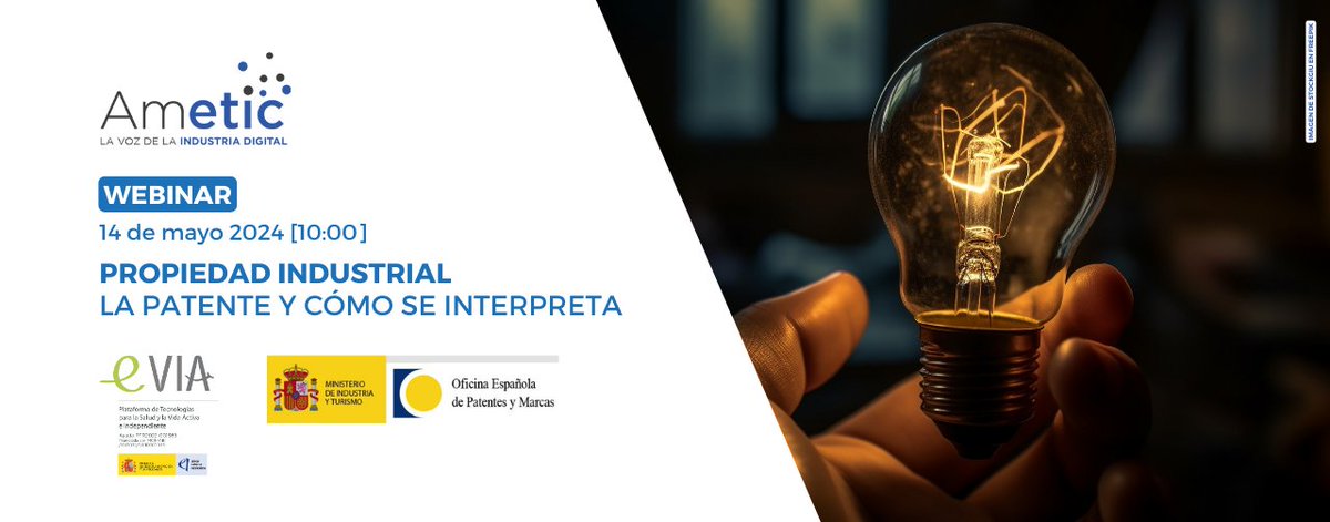 📢 Descubre qué es la Propiedad Industrial y cómo se interpreta la patente en nuestro webinar el 14/05 a las 10:00, junto con @PTEeVIA y @OEPM_es. Regístrate aquí 👉 plataformaevia.es/inscripcion-we…