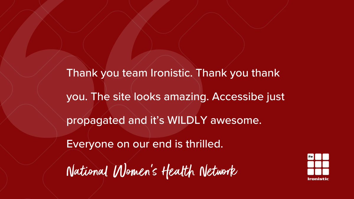 IronisticWeb's tweet image. We're thrilled to receive such wonderful feedback from our client, National Women's Health Network! 🎉 Thank you for trusting us with your website project.
Need a website that wows? Contact Ironistic today!
#IronisticImpacts #WebDesignSolutions