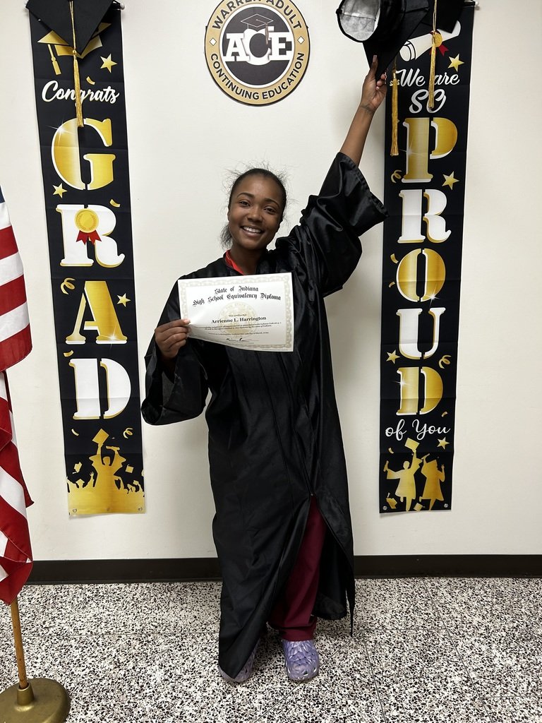 Congratulations to Arrienne Harrington! Mr. John Shaw and the MSD Warren Adult Education team are proud of you! Be proud of your hard work and achievement. #Warren_Adult_Ed #WarrenWill #IAACE