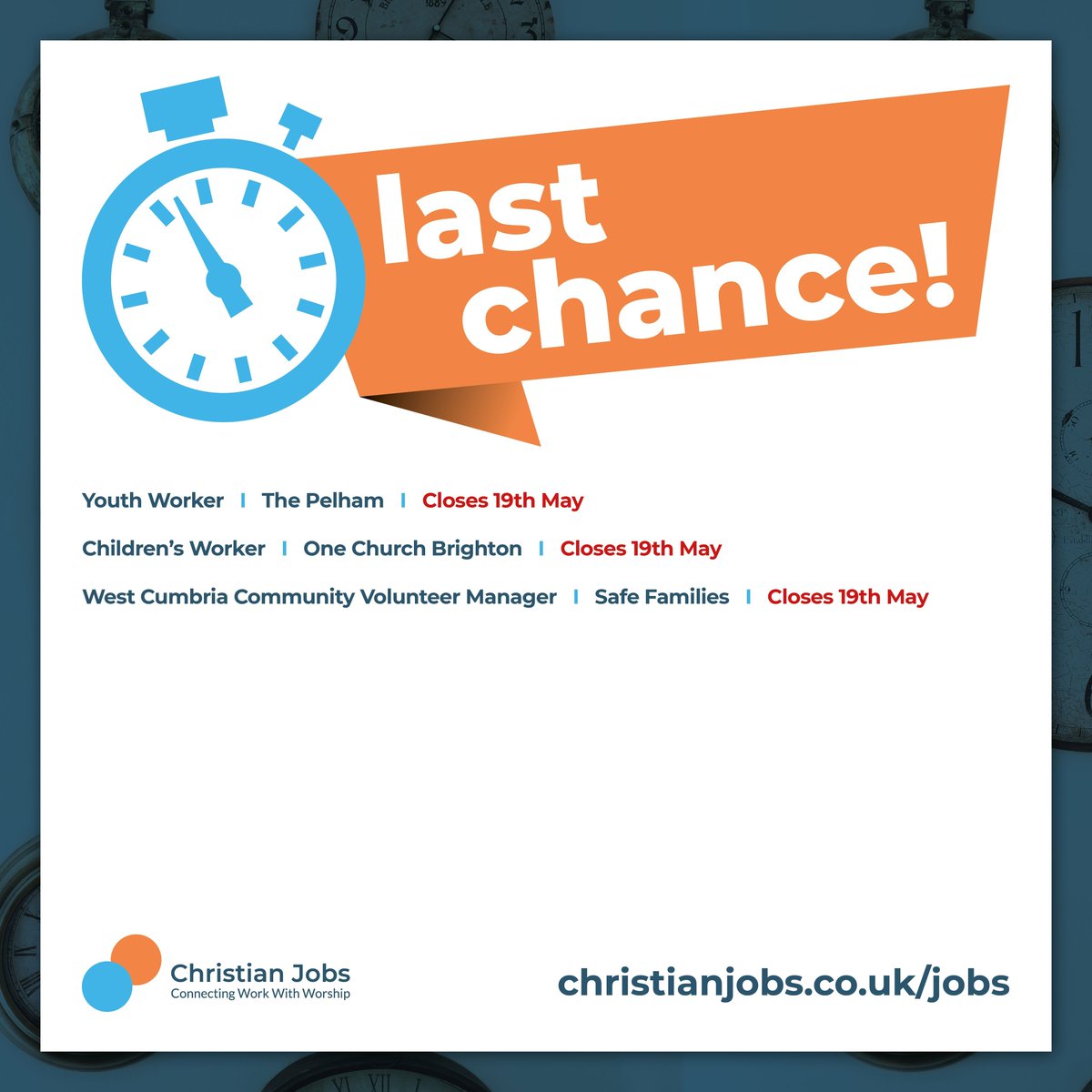 🕐 LAST CHANCE! 🕐 If you're interested in applying for any of the jobs we have on our site, now's the time to do it as there are plenty of them ending this week! Find your next opportunity at christianjobs.co.uk/jobs #UKChristianJobs #NewJob #JobSearch #ChristianJobs #Jobs