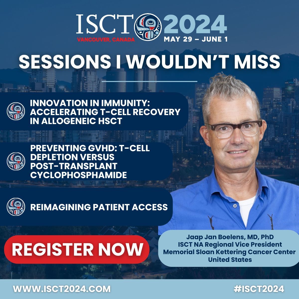 Don't miss out on these hot topic sessions at ISCT 2024, selected by ISCT North America Vice President, Jaap Jan Boelens. Register now: buff.ly/484XMFT