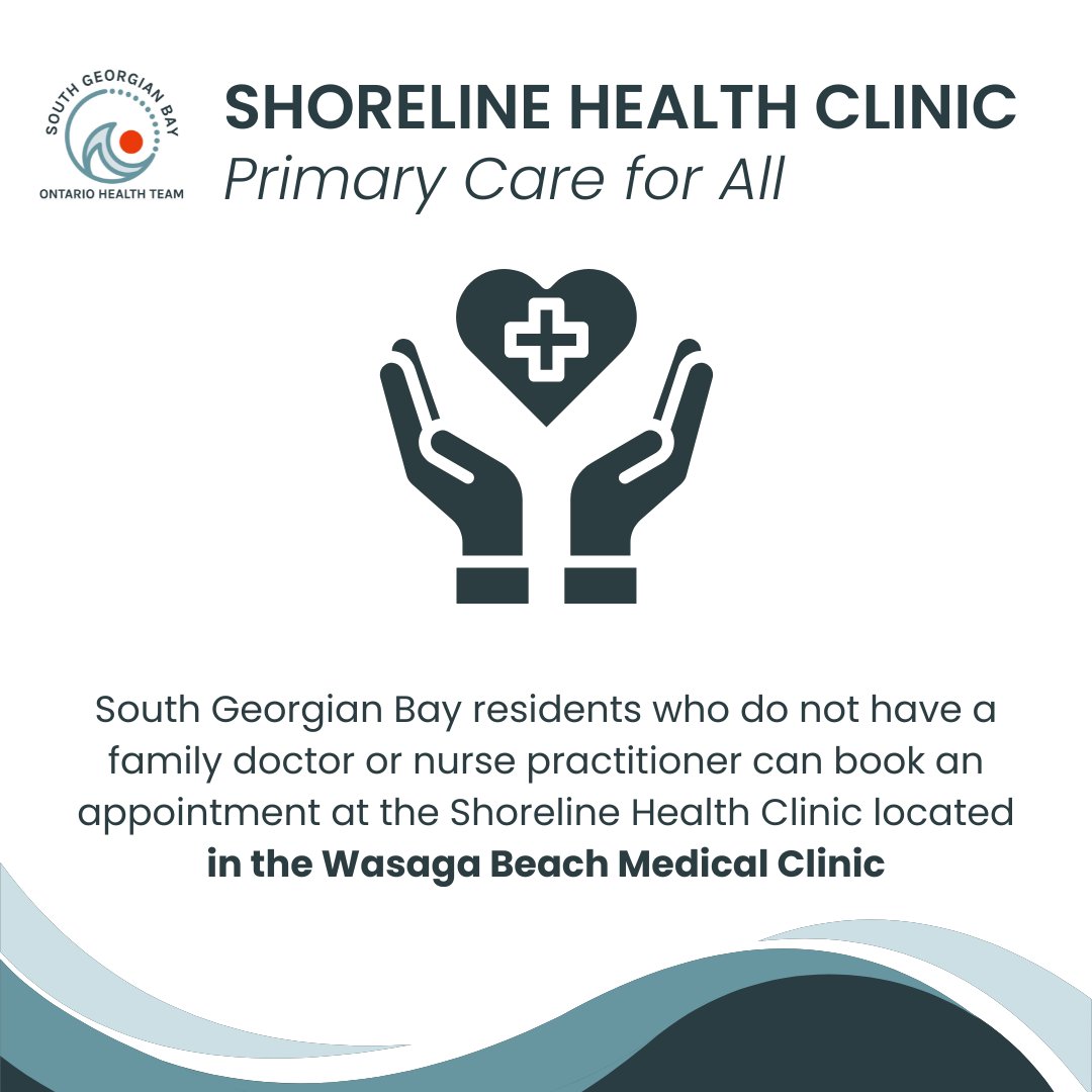 Do you have a health concern but don't have a family doctor or nurse practitioner to help address it? The nurse practitioner at the Shoreline Health Clinic is ready to help! 📍 Located in the Wasaga Beach Medical Clinic Book an appointment: ow.ly/mV2G50R9vuW or call 2-1-1