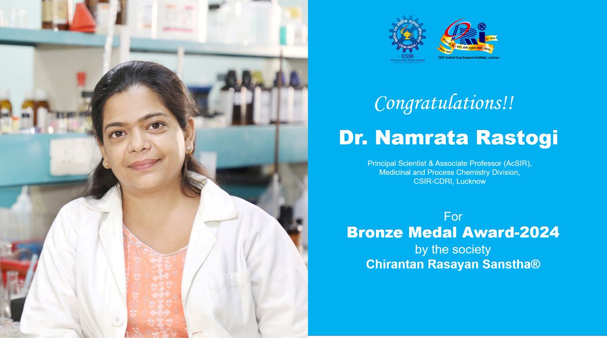 #Congratulations #DrNamrata @namrataiit  for #BronzeMedalAward2024 by the society #ChirantanRasayanSanstha (#CRS)

@CSIR_Ind @DrNKalaiselvi @IndiaDST @VigyanPrasar