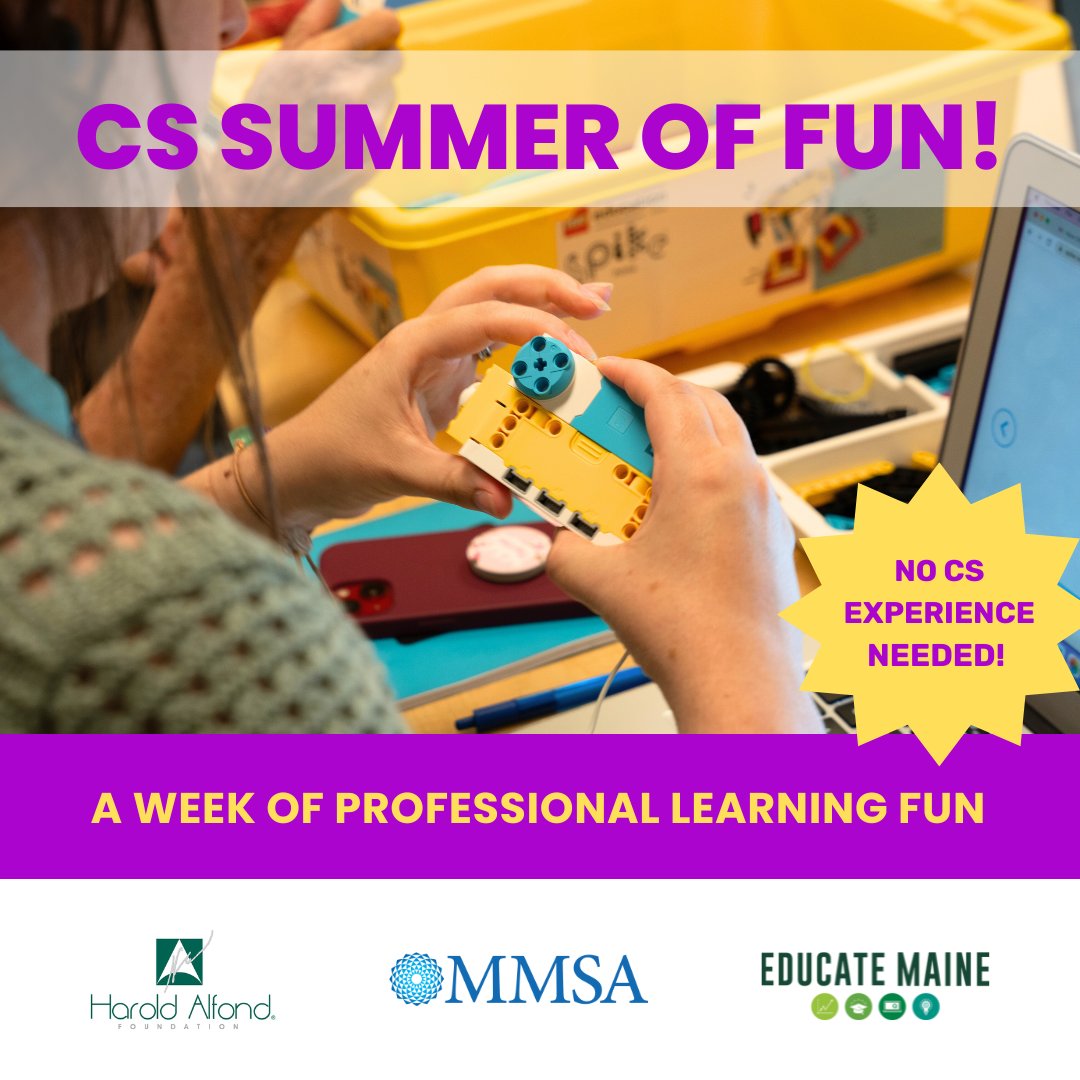 Limited spaces left for 2024 CS Summer of Fun! Register by  5/1 for this opportunity to learn how to integrate Computer Science into your curriculum. Free + $500 stipends for ME educators. Sign-up today:rb.gy/t1b02t
 #CSforALL @Codeorg @EducateMaine @CSTAMaine @ACTEM