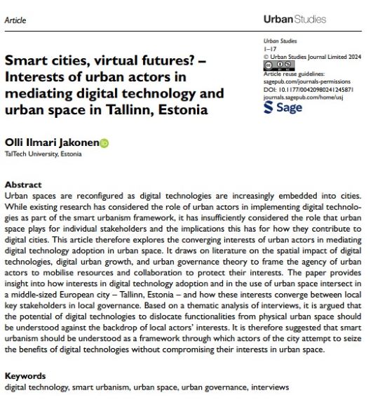 'Based on a thematic analysis of interviews, Jakonen argues that the potential of #DigitalTechnologies to dislocate functionalities from physical #UrbanSpace should be understood against the backdrop of local actors’ interests' ow.ly/CsCU50RygTs