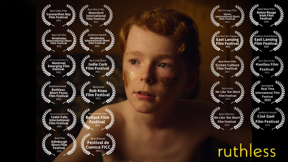 The wee film that keeps on GETTING IT ON! With 22 awards now squeezed on to our updated poster. Thank you to everyone who voted for and supported us #Ruthless #Trex #shortfilm @GreenRayAgency @NIScreen @BFI #writer @culture_ireland @FilmTVCharity #Belfast #music #film