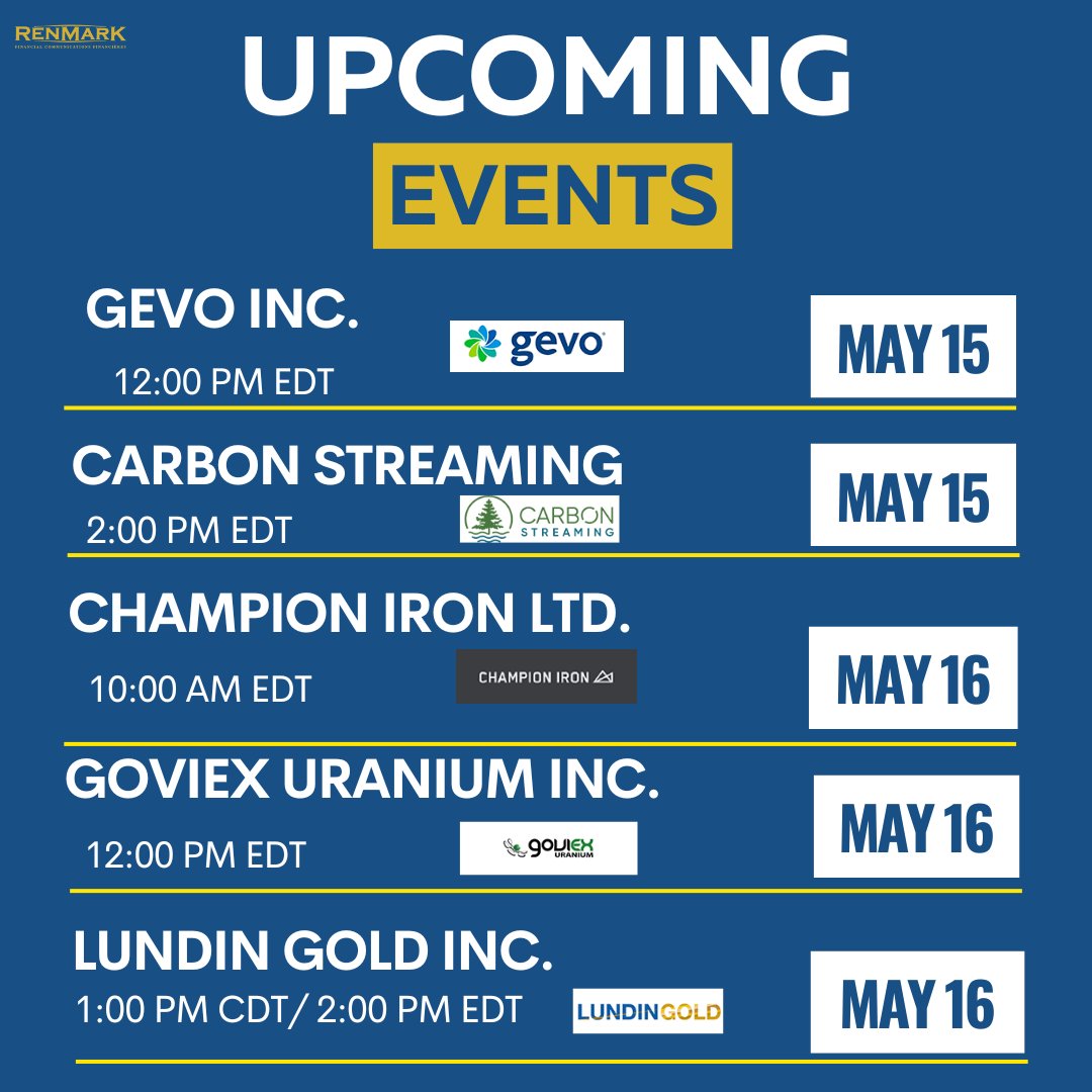 Investors, mark your calendars! Another week, another chance to watch insightful virtual presentations. Explore the schedule and register on our website. renmarkfinancial.com/events #RenmarkEvents #WeeklyLineup