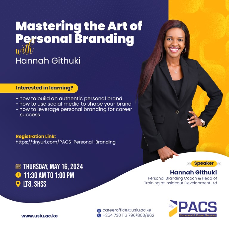 The PACS Office invites you to learn how to build an authentic personal brand, shape it using social media, and leverage it for career success. 📅 Thu, May 16 ⏰ 11.00am - 1.00 pm 🗣️ @HannahMuchuki 🔗 Registration Link: tinyurl.com/PACS-Personal-… RSVP for your spot now!