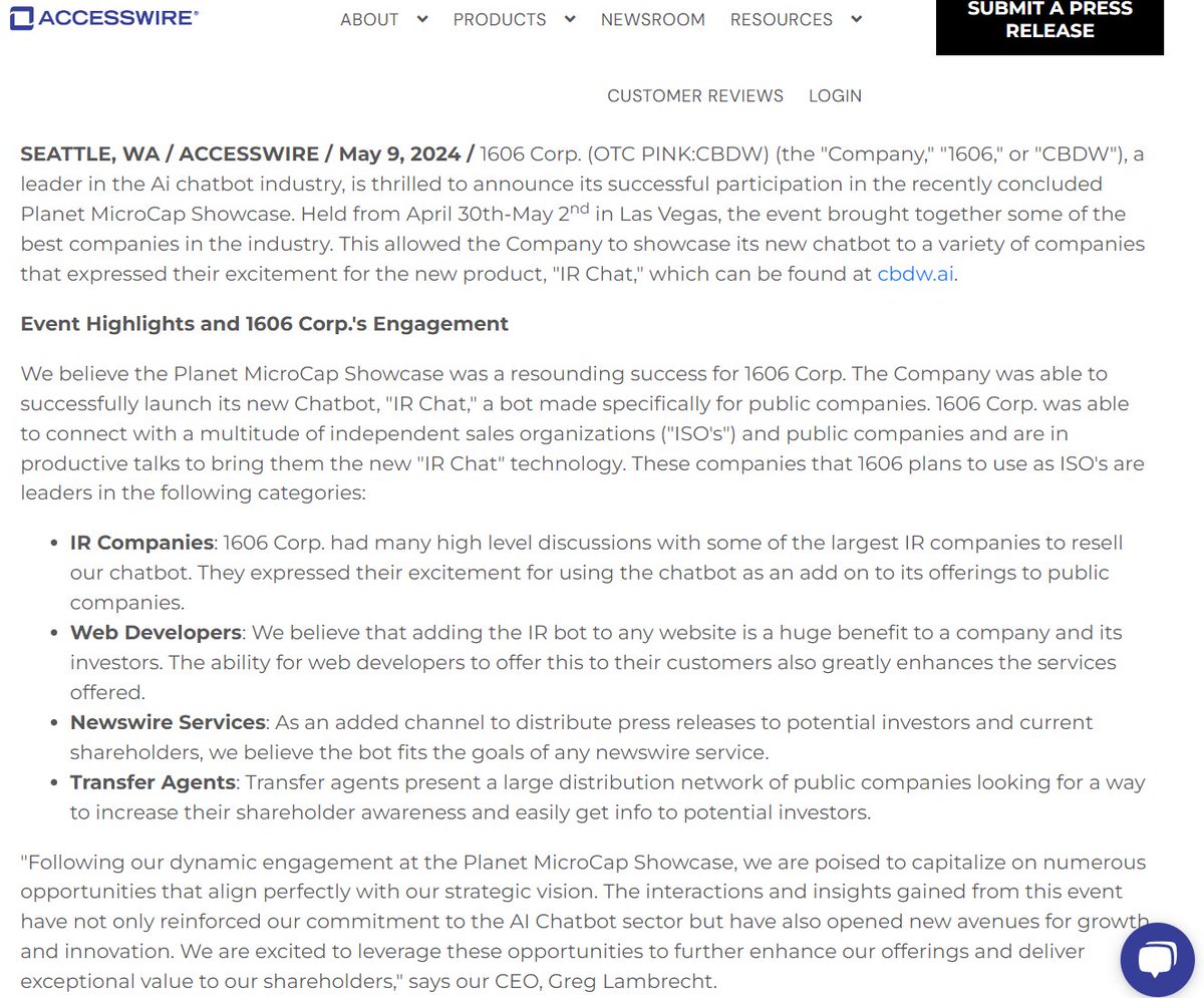 CrusaderStocks's tweet photo. $CBDW @CBDWInc 1606 Corp. Recaps Massive Response to IR Chat From Planet Microcap Show https://t.co/tZzpctLtrk #ChatIR #ChatCBDW #AI $AI $MSFT https://t.co/OZQpZG3YSu
