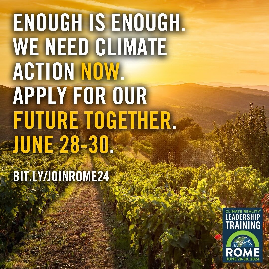 Iscriviti oggi stesso al @ClimateReality Leadership Training di Roma e scoprirai che ci sono tante soluzioni a portata di mano per affrontare i devastanti effetti della crisi climatica e ambientale! 
#ActOnClimate #LeadOnClimate
🔗 climaterealityproject.org/rome