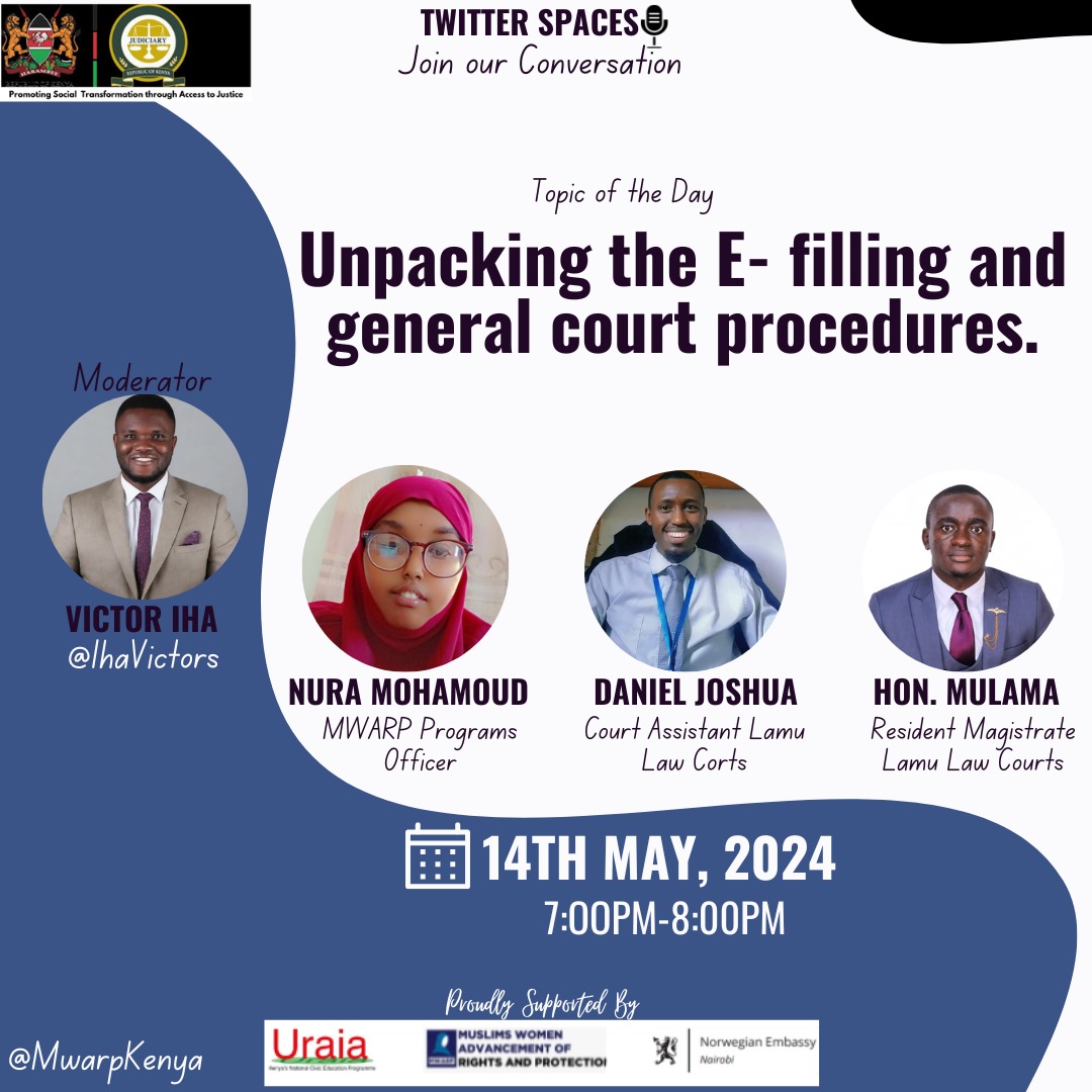 Hey fam, our #CourtMatters edition is here! Join our #XSpaces tomorrow from 7 pm as we embark on understanding the E- filling and general Court procedures. @21way1 @CRECOKenya @Danny_Gonah @DreamAchieversk @Lskenya @Kenyajudiciary @GabrielDolan1 @harietmuganda16 @JumaPambajuma61