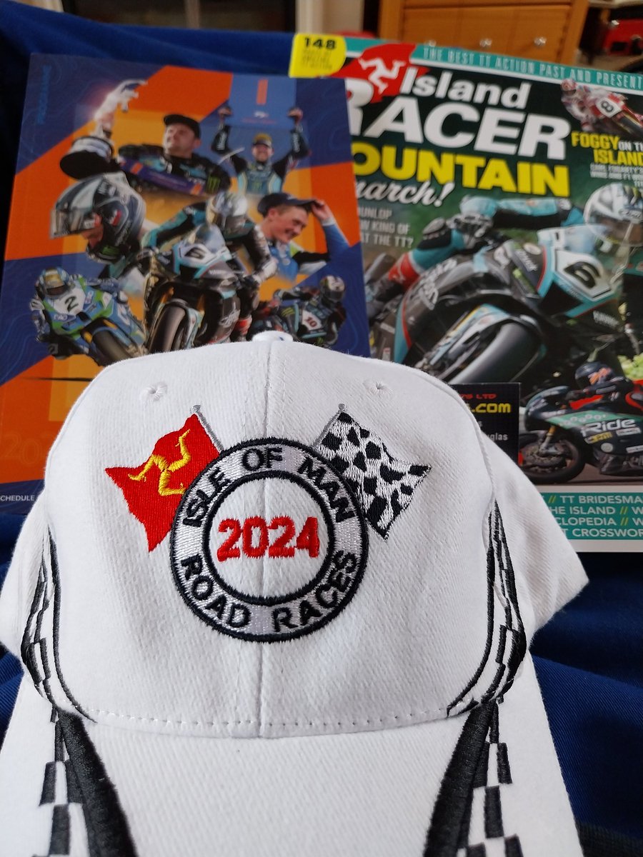 Absolutely speechless, just received a gift all the way from the @iom from a twitter friend we've never met @sebbrown86 official #tt24 programme, official cap and island racer 2024 TT Guide. Thank you very much my friend. Ade and Claire 😎🏍🇮🇲🇮🇲 @ttracesofficial