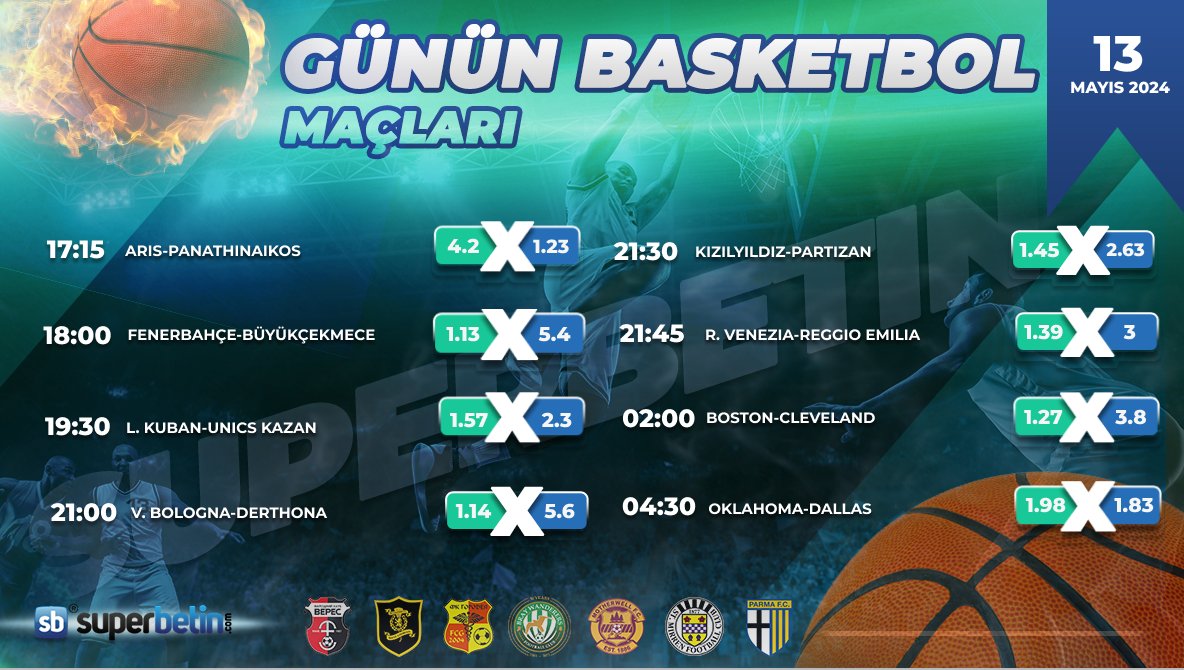 🏀 13 #Mayıs 2024 Günün #Basketbol Maçları; 

💸 #Superbetin’de kazanç sağlamaya hazır olun!