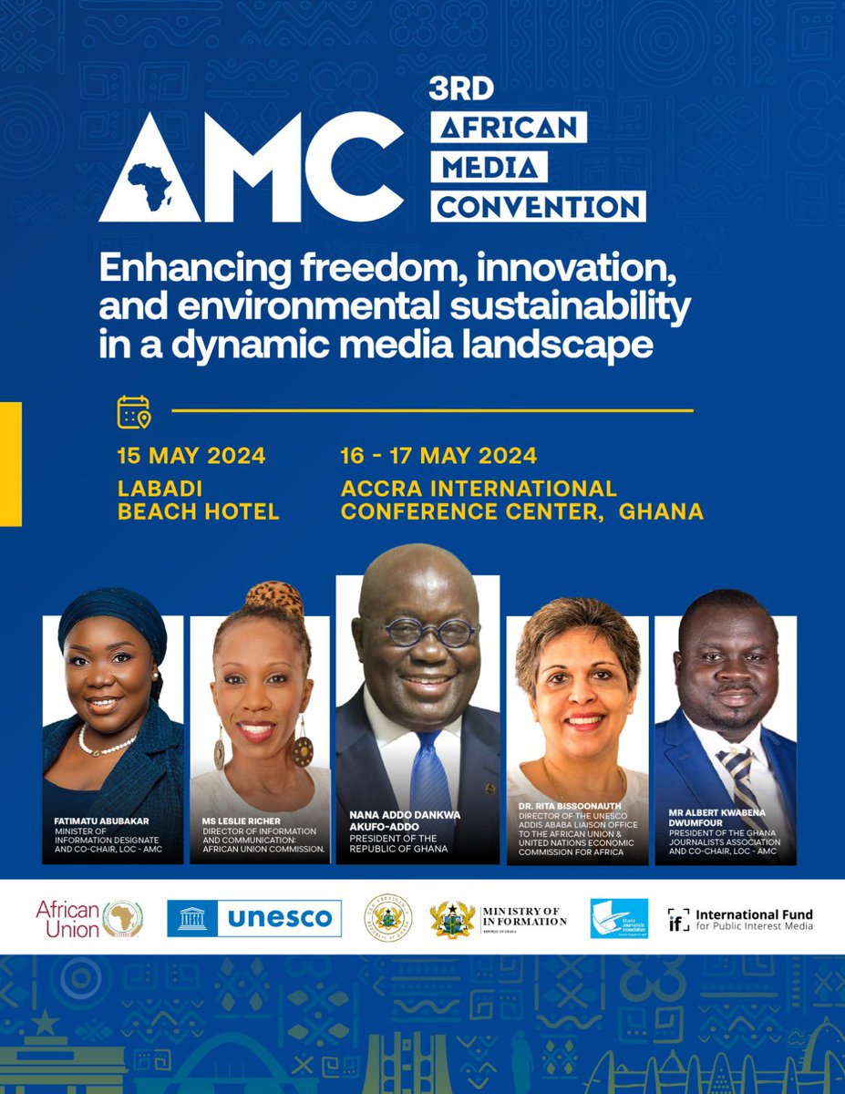 Welcome to Ghana, Welcome to Africa! We are ready to host the rest of the world at the 3rd African Media Convention happening right here in Ghana from 15-17 May, 2024. Day 1: Labadi Beach Hotel Day 2 and 3: Accra International Conference Center Join us in shaping the future