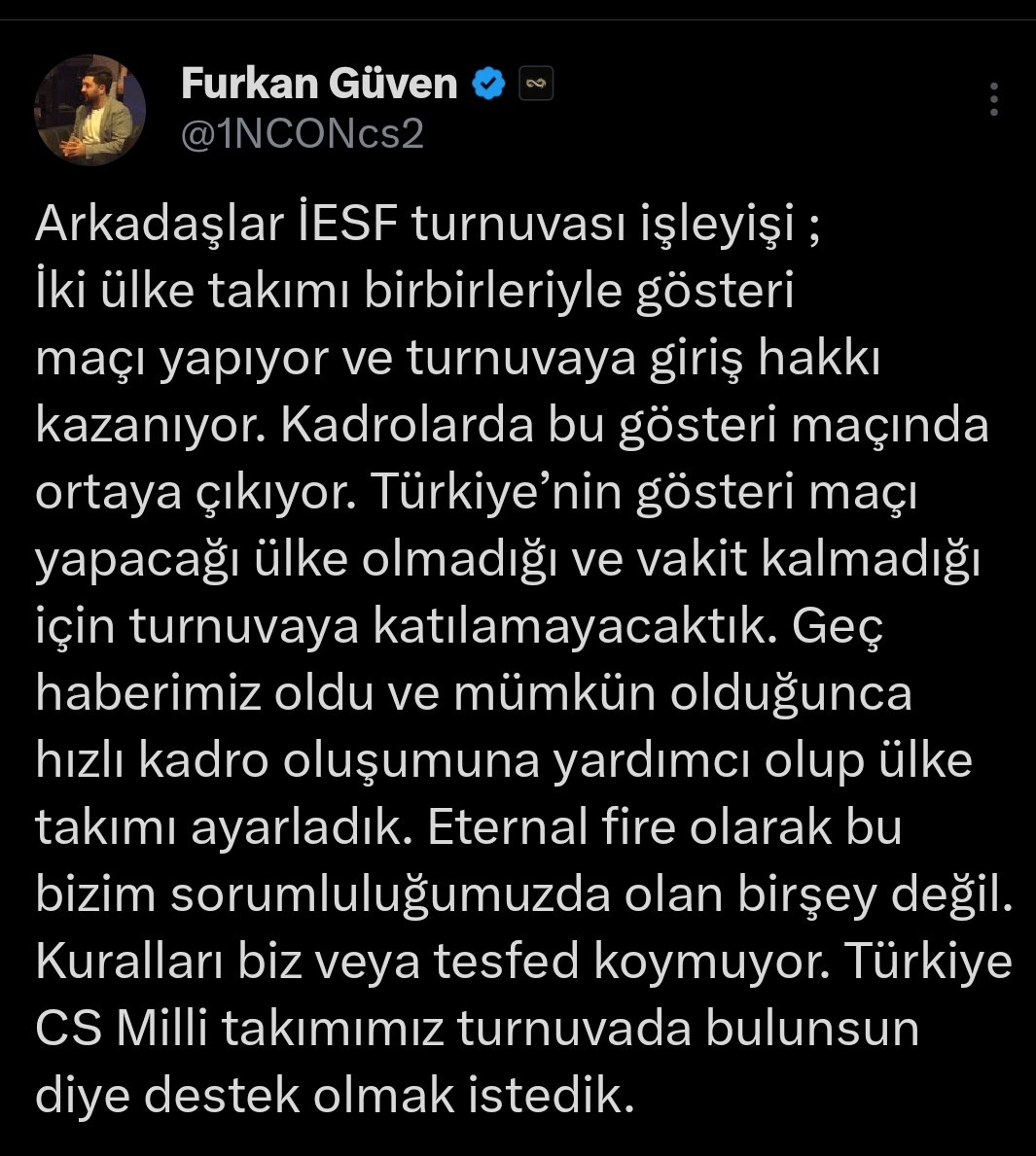 🔥 Eternal Fire CEO'su Furkan Güven'in CS2 milli takımı hakkında açıklaması!
