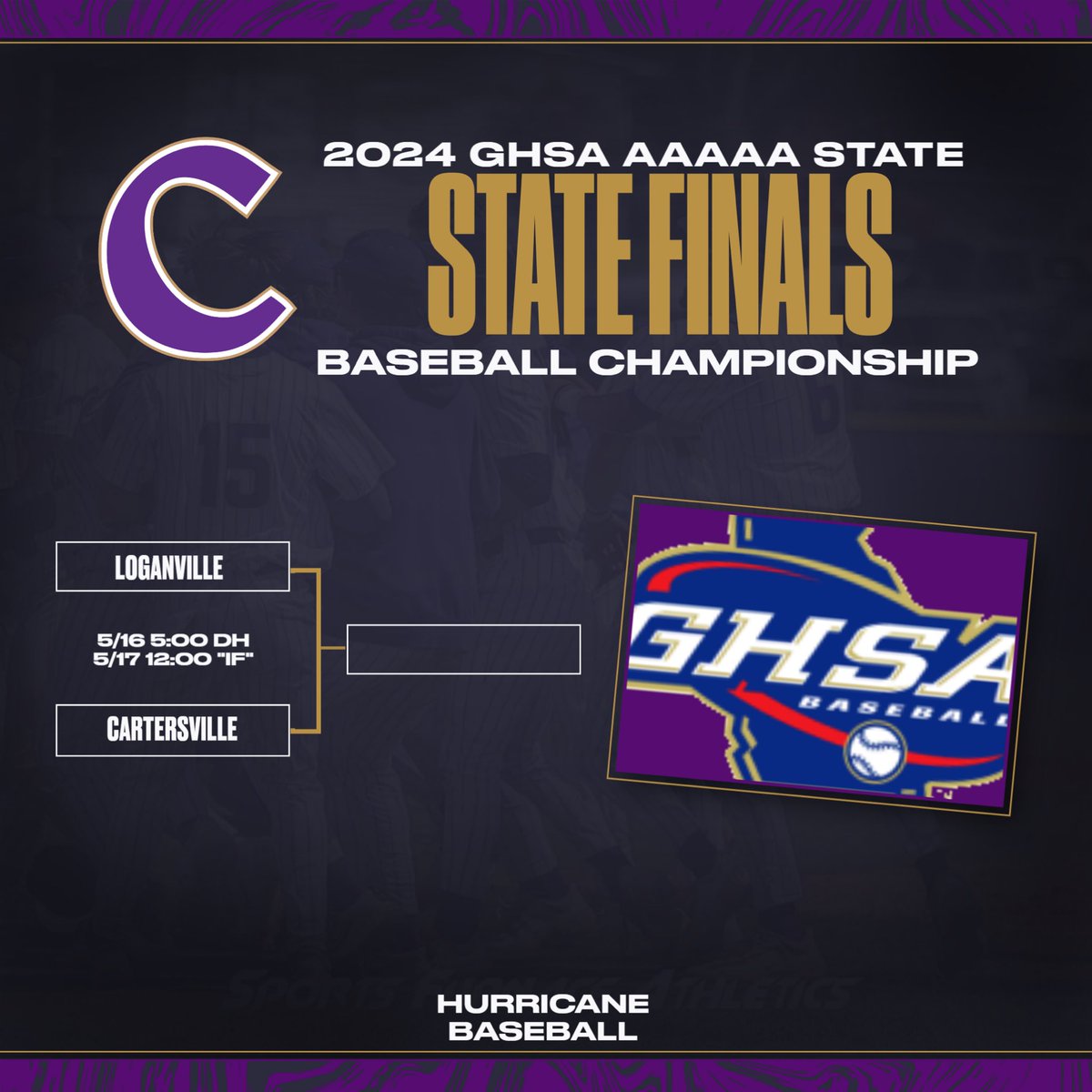 Cartersville will take on Loganville in the Finals of the GHSA AAAAA State Baseball Championship Thursday, May 16, in a DH beginning at 5:00PM. The “If” Game is scheduled for Friday, May 17 at Noon. The series will take place at Coolray Field in Lawrenceville.