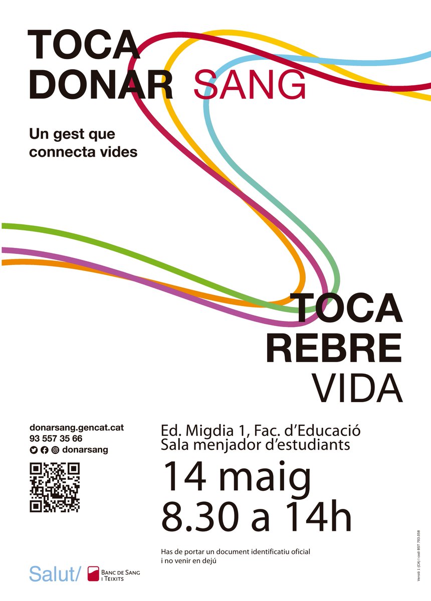 🩸 Demà pots donar sang al #CampusMundet! 🕗 De 8:30 a 14 h 📍 A la sala estudiants/menjador de l’Edifici Migdia 1 T'hi esperem! 👉 bit.ly/3yj538H