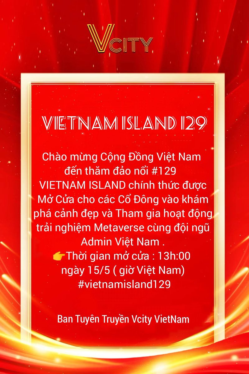 🚀Chào mừng Cộng Đồng Việt Nam 
🤝 Mời các bạn đến thăm đảo nổi #129  VIETNAM ISLAND chính thức đuợc mở cửa cho các Cổ Đông vào khám phá cảnh đẹp và Tham gia hoạt động trải nghiệm Metaverse cùng đội ngũ Admin VN.
👉Mở cửa : 13h:00 ngày 15/5 ( giờ VN)