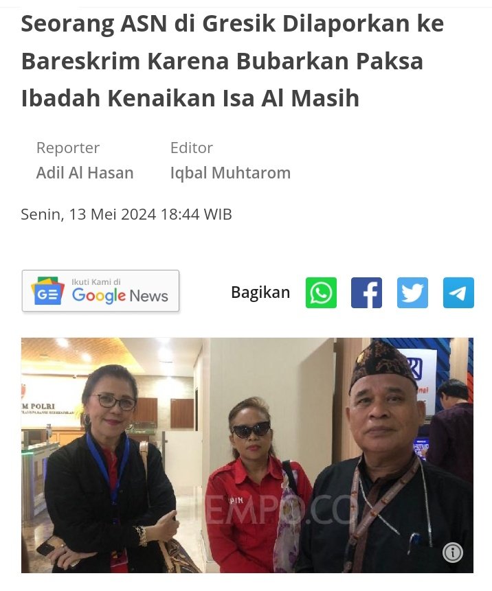 Chusnul ch💞timah (@ch_chotimah2) on Twitter photo Bukan orang Sembarangan resmi dilaporkan.
Laporan disampaikan ke Bareskrim Polri, ASN bernama Yayik Susilawati melanggar kebebasan beragaman dan berkeyakinan.
Terus kawal, hukum jgn hny tajam ke bawah.
<a href="/ListyoSigitP/">Listyo Sigit Prabowo</a> <a href="/DivHumas_Polri/">Divisi Humas Polri</a>
<a href="/YaqutCQoumas/">Yaqut Cholil Qoumas</a>
Seorang ASN di Gresik Bukan orang Sembarangan resmi dilaporkan.
Laporan disampaikan ke Bareskrim Polri, ASN bernama Yayik Susilawati melanggar kebebasan beragaman dan berkeyakinan.
Terus kawal, hukum jgn hny tajam ke bawah.
<a href="/ListyoSigitP/">Listyo Sigit Prabowo</a> <a href="/DivHumas_Polri/">Divisi Humas Polri</a>
<a href="/YaqutCQoumas/">Yaqut Cholil Qoumas</a>
Seorang ASN di Gresik