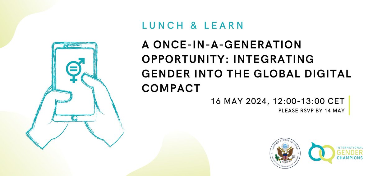 Save your spot! ✅

This Thursday, we will be holding our third #INTGenderChampions Lunch and Learn of the year.

This edition's topic: gender equality and global #digitalgovernance. ⚖ 💻

Sign up here: genderchampions.com/events/igc-lun…