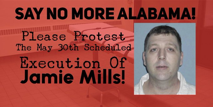 #JamieMills is scheduled to be executed on May 30. New evidence shows that he was wrongfully convicted and shouldn't be executed. Pls tweet/call @GovernorKayIvey (334) 242-7100 urge her to halt the execution. Talking points: phadp.org/execution-aler… #StopExecutionsAlabama