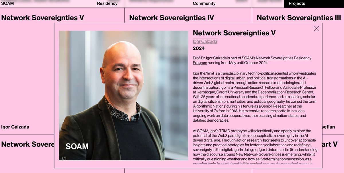 Already rethinking #sovereignties (beyond conventionalisms) as been selected #NetworkSovereignties 2024 SOAM Residence International Program member

🌍#AlgorithmicNations #SocialInnovation  #RadicalThinkers #Academia #Technology #CivilSociety #Arts #Web3

soam.earth/work/