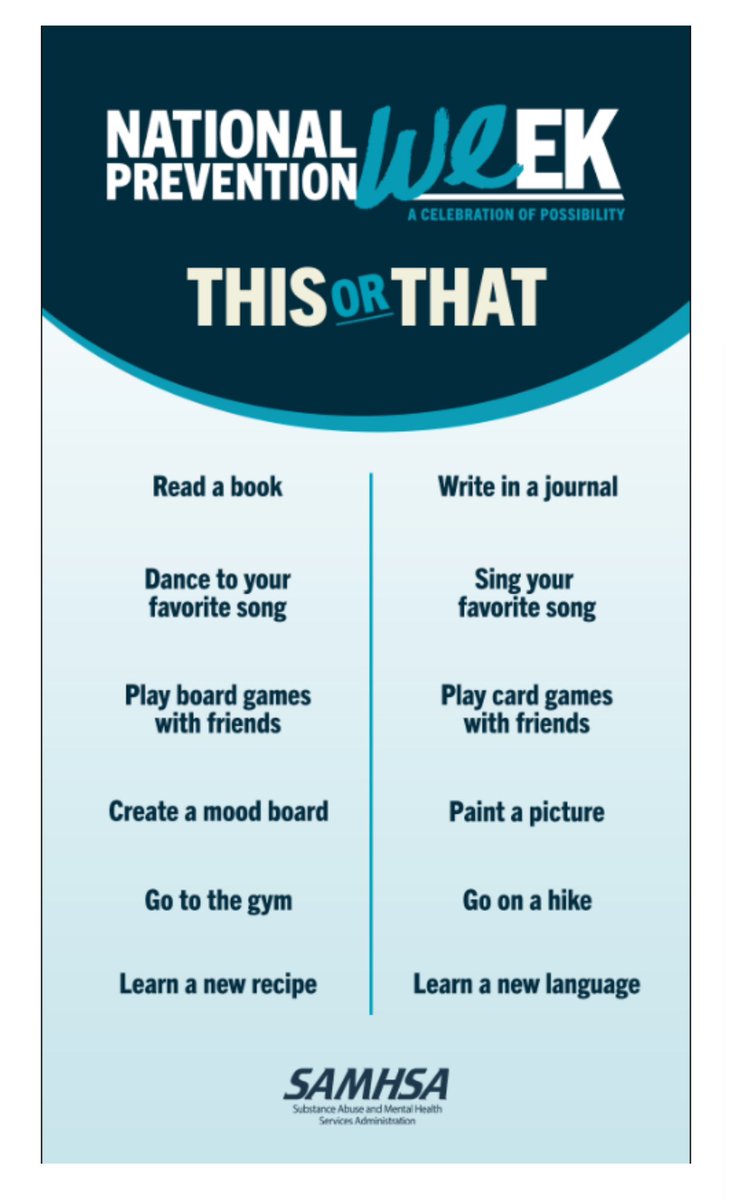 It’s National Prevention Week! Try “This or That” - Healthy alternatives to deal with mental health and substance use issues. @GreeceCentral @CABaker22