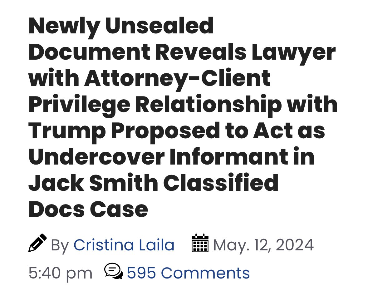 LAWFARE: We knew the FBI was blackmailing Trump’s employees and associates to spy on the former president, but now we know they were targeting his lawyers like Walt Nauta who had an attorney-client privilege relationship with Trump to act as an undercover informant to the FBI.