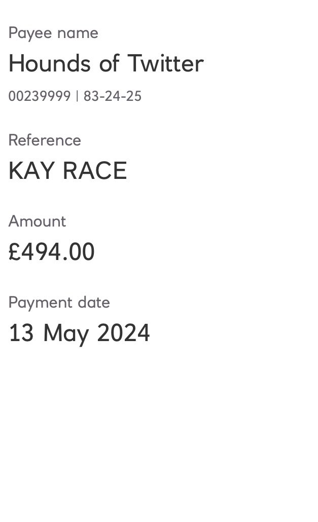 @Scotgreyhound 
I have just transferred the money raised from our Bamburgh Tweet Up, will you please confirm that you have received it into the Scottish Greyhound Sanctuary’s bank account?
Many thanks and well done to everyone who helped raise this amazing amount. 👏