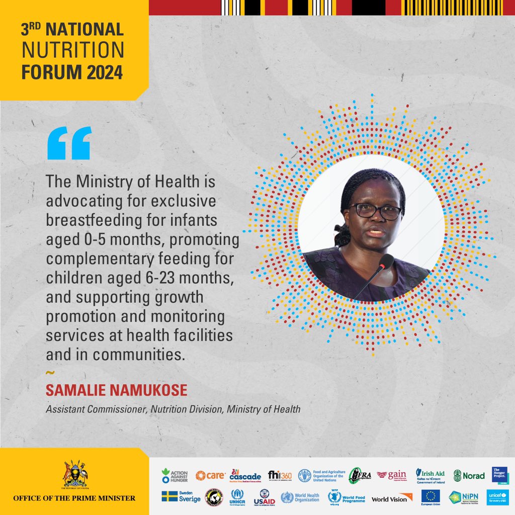 The ministry of health is advocating for exclusive breastfeeding for infants aged 0-5 months, prompting complementary feeding for children aged 6-23 months, and supporting growth promotion, monitoring services at health facilities and i communities. #NationalNutritionForum2024