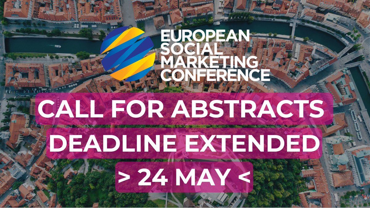 📢 Call for Abstracts Deadline Extended #ESMC24🚀 
➡️Deadline 24 MAY
Share your inspiring behavior change projects and research. Help us to drive best practice and inspire change! More hereX bit.ly/ESMC-Call
#socmar #socialmarketing #socialchange #sbcc #behaviourchange