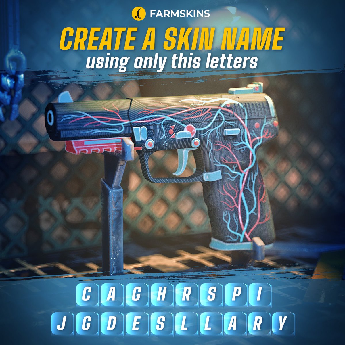 🔥 New Challenge Alert! 🔥

Create a CS2 skin name using only a limited number of letters! 🎨

Confirm your knowledge of CS2 skins and stand a chance to win FREE cases! ✨

To participate:
1. Like &amp; RT this post 🔄
2. Comment skin name 👇
3. Follow <a href="/farmskins/">Farmskins</a> 🚀

#CS2 #Giveaway