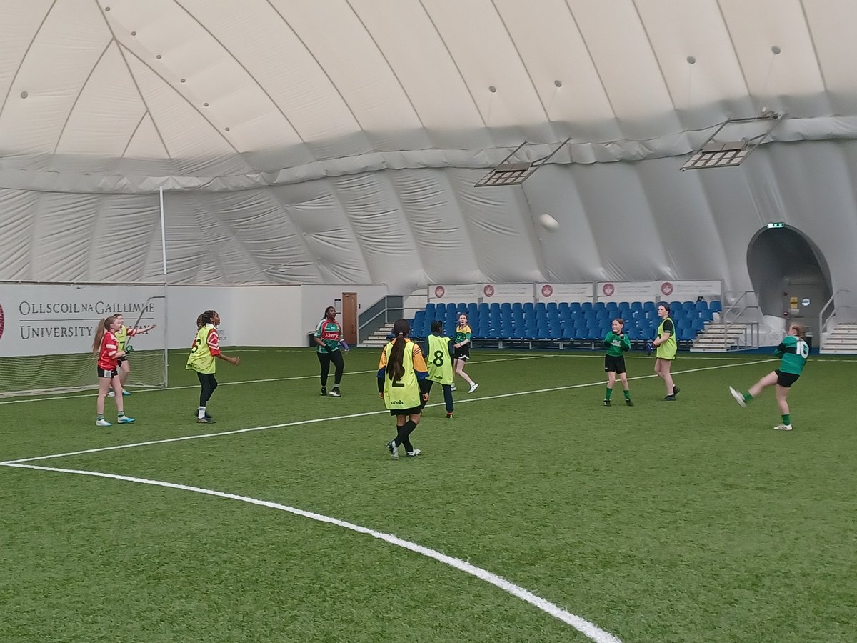 Girls in action today at the Small Schools Activity Day in The Dome. Four stations with four different activities which kept everyone moving and happy.