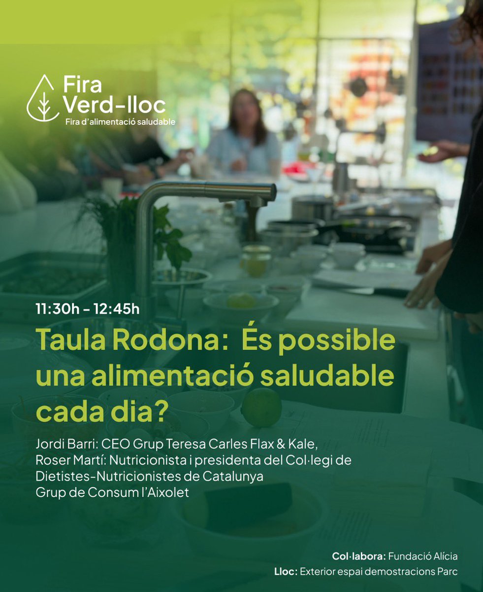 En el programa de la Fira Verd-Lloc del 19 de maig podreu trobar moltes activitats: ⏰11:30 a 12:45 🍽️Taula Rodona : És possible una alimentació saludable cada dia? Consulteu tot el programa a: firaverdlloc.cat