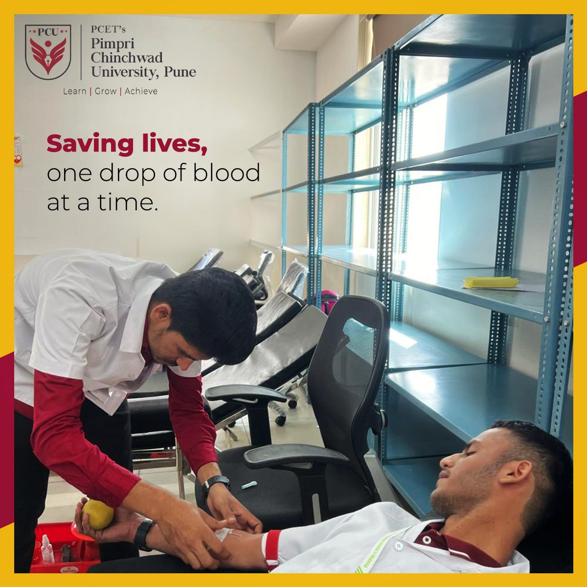 Here’s a glimpse from our blood donation camp. Let’s cheer for our heroes, shall we?

#PimpriChinchwadUniversity #pcetpcu #pcupune #PCUStudents #blooddonation #blood #donation #camp