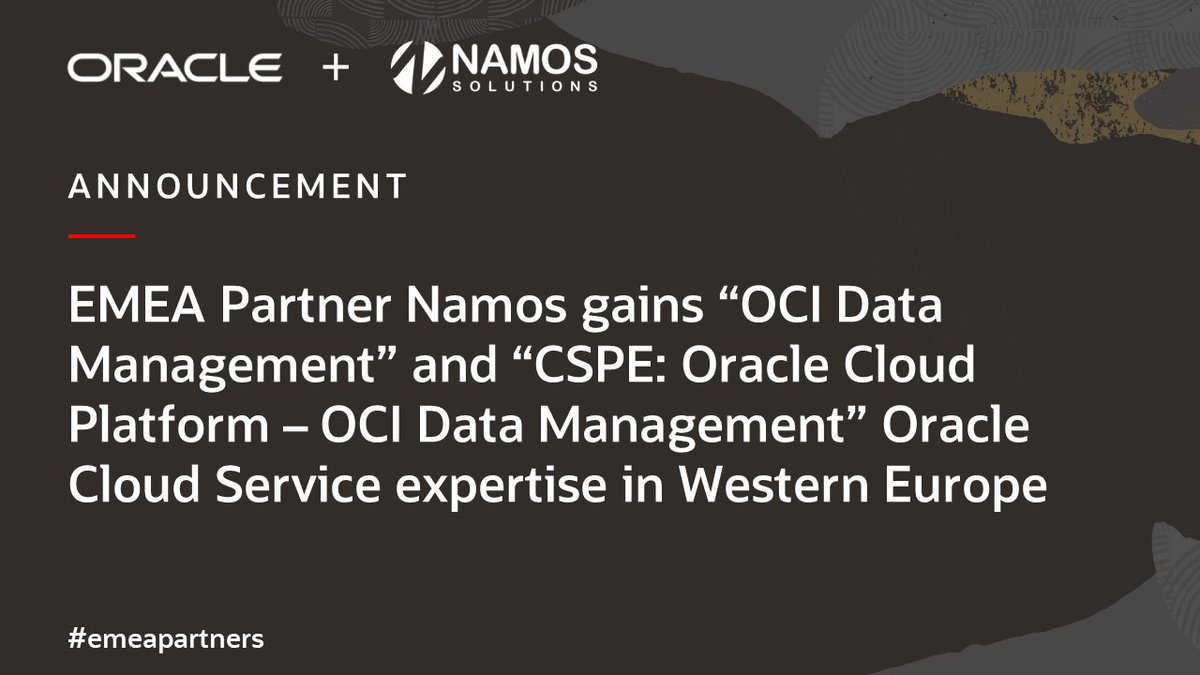 #emeapartners @NamosSolutions has immense OCI skills, from HealthChecks to proof of concepts, transformations, migrations & managed services - now it has 2 new Oracle Cloud Service expertise too: tinyurl.com/bdenfda3 @Oracleemeaps