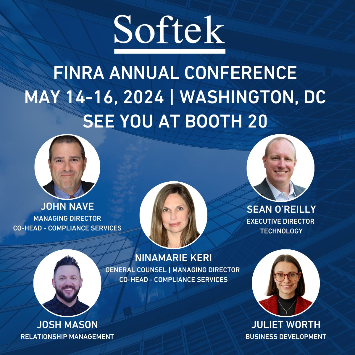 softektrading's tweet photo. #SoftekCompliance will be a sponsor at #FINRA’s annual conference on May 14-16 in Washington DC! Stop by and we can help with all your questions and concerns. For more: https://t.co/oSuxNqeDeF #Softek #softekbit #Compliance https://t.co/irRf0rwViM