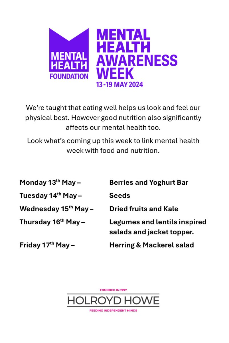 Did you know it’s mental health awareness week? We have some special pop up dishes appearing each day this week to educate and reflect on how food can impact on our mental health @StHelensSchool #MentalHealthAwareness #mentalhealth #Food