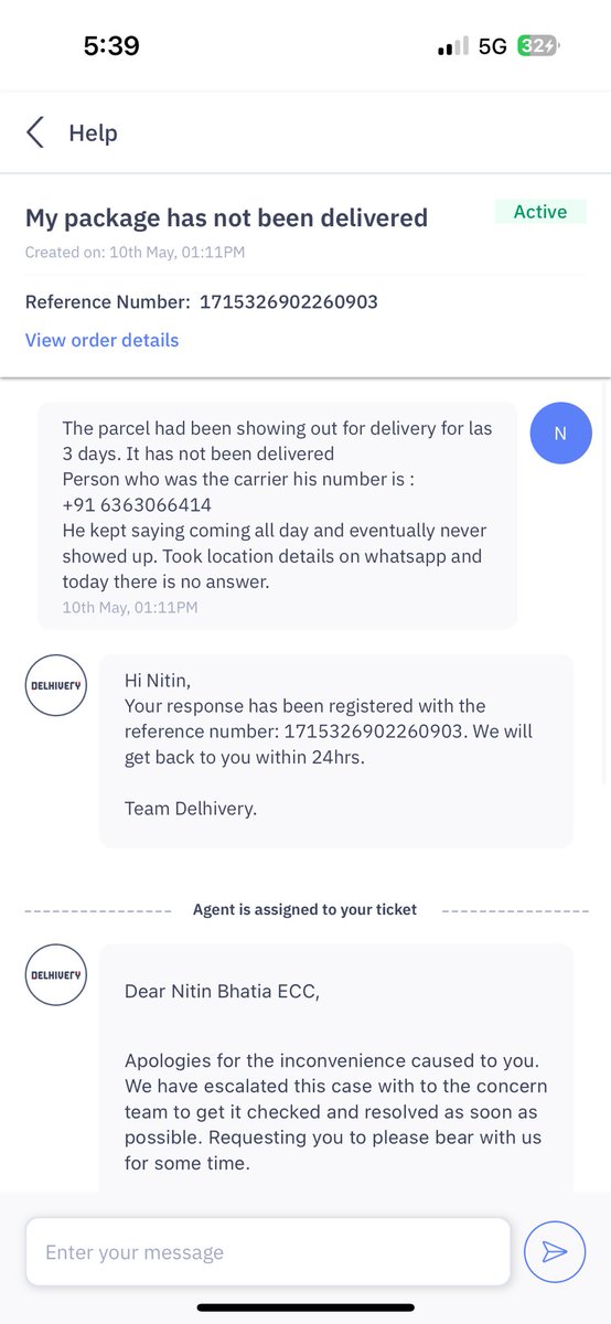 Dear <a href="/delhivery/">Delhivery</a> &amp; <a href="/help_delhivery/">helpdesk_delhivery</a> I have been trying every number I can get hold of to get an update on my ticket.
This looks really fishy the person has not been taking calls after confirming that he will deliver package &amp; suddenly the update comes on app as delivered. It’s Not