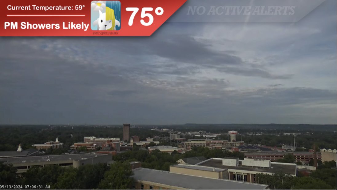 The opportunity for a few spotty showers returns to #WKU today as a weak low pressure system moves into the area this evening. Cloud cover will increase throughout the day today, with rainy conditions lingering in Bowling Green through Wednesday night. ☔️