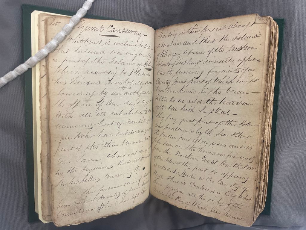 We recently acquired this Erina archaica or Irish antiquities by M.J. McCarthy. This notebook belonged to an unknown person from 1819, with details of Irish language, dancing, coins, music, books, architecture, etc; catalogue.nli.ie/Record/vtls000….