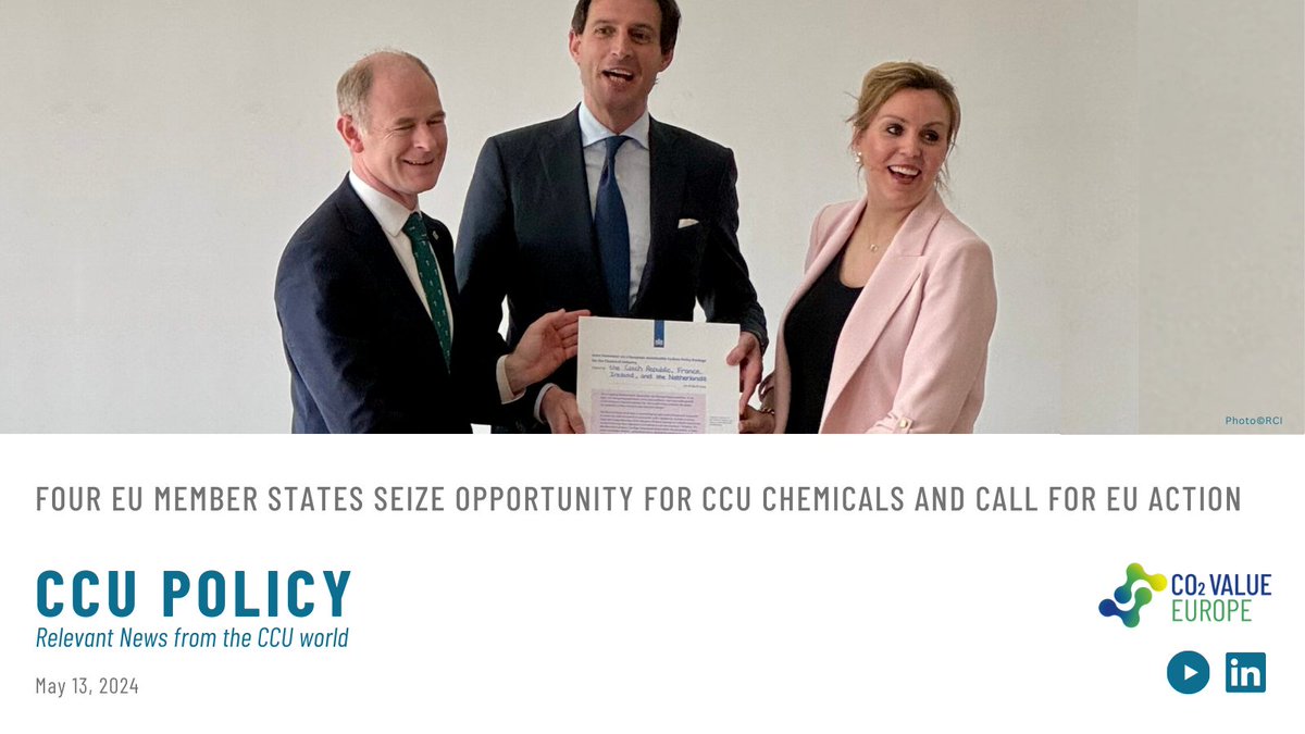 🇳🇱 🇫🇷 🇨🇿 🇮🇪 call for an EU policy package on sustainable carbon for the chemical industry! As Member States are reviewing their National Energy & Climate Plans, this initiative shows a clear interest in CCU technologies and the need for additional action. bit.ly/3yjCNmo