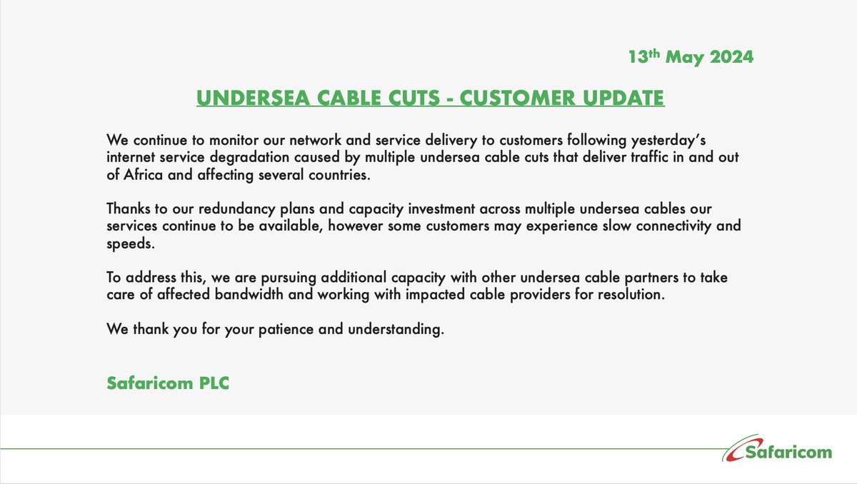 Update On The Undersea Cable Cuts