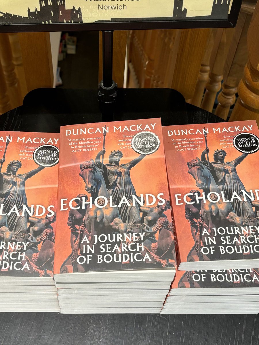 Just been signing copies of the new paperback of ECHOLANDS- A JOURNEY IN SEARCH OF BOUDICA at wonderful ⁦@NorwichStones⁩. Lots of lovely signed copies upstairs on their own table!!🤩
