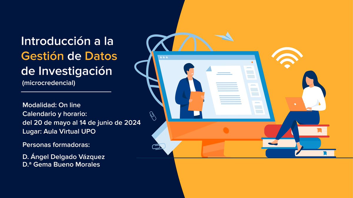 PDI #UPO: nuevo curso de #BibUpo y #FormaciónUPO en competencias para la investigación: 'Introducción a la gestión de datos de investigación (microcredencial)'. 

Modalidad : en línea.

Información e inscripciones upo.es/desarrollo/pdi/ 
#UPOinvestiga 
#CuentaConBibUpo