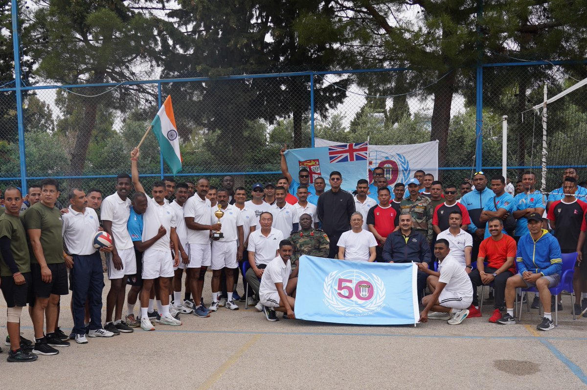 UNDOF Peacekeepers who keep #peace in #Golan regularly engage in sports activities to foster spirit of teamwork & camaraderie. Indian Peacekeepers lifted the trophy in a highly competitive & friendly atmosphere participated by #UNDOF Peacekeepers in commemoration of #UNDOF50