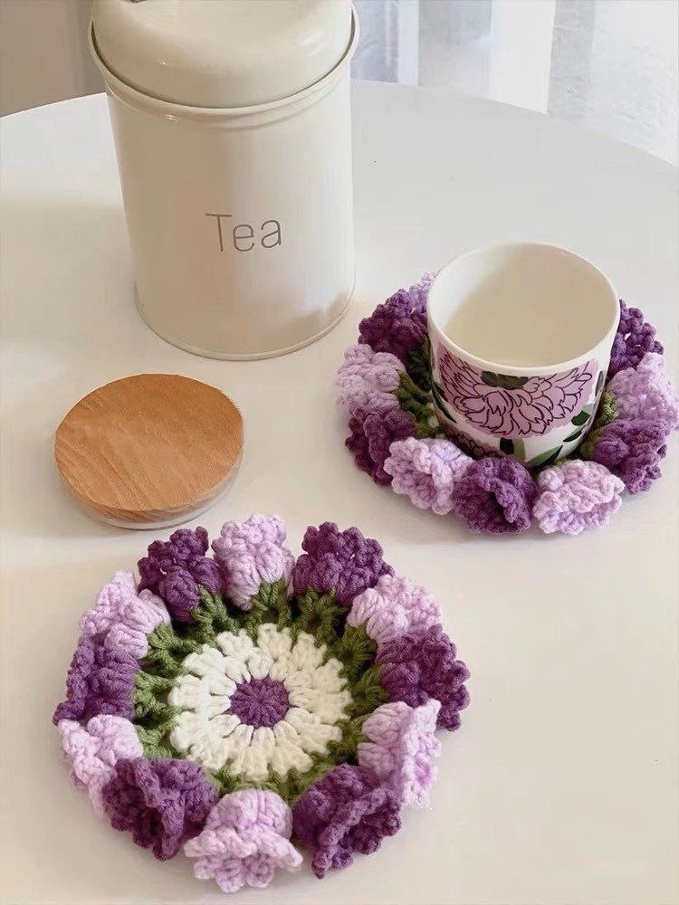 Crochet flower coasters 💜