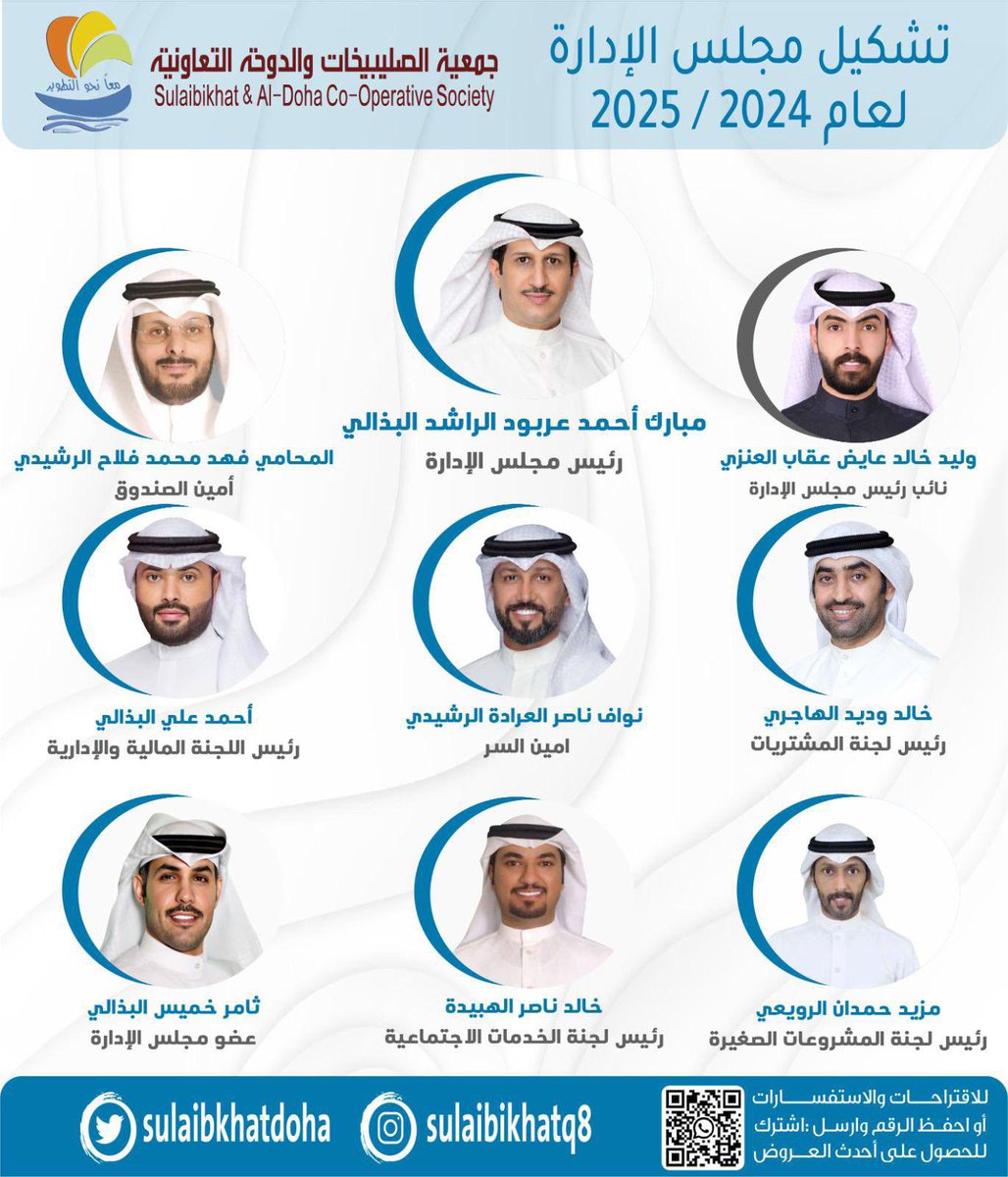 الف الف مبروك 
تشكيل 

#جمعية_الصليبيخات_والدوحة_التعاونية

اعانكم الله علي حمل الامانه 
.
وان تسعى الي خدمة ابناء المنطقة والمساهمين