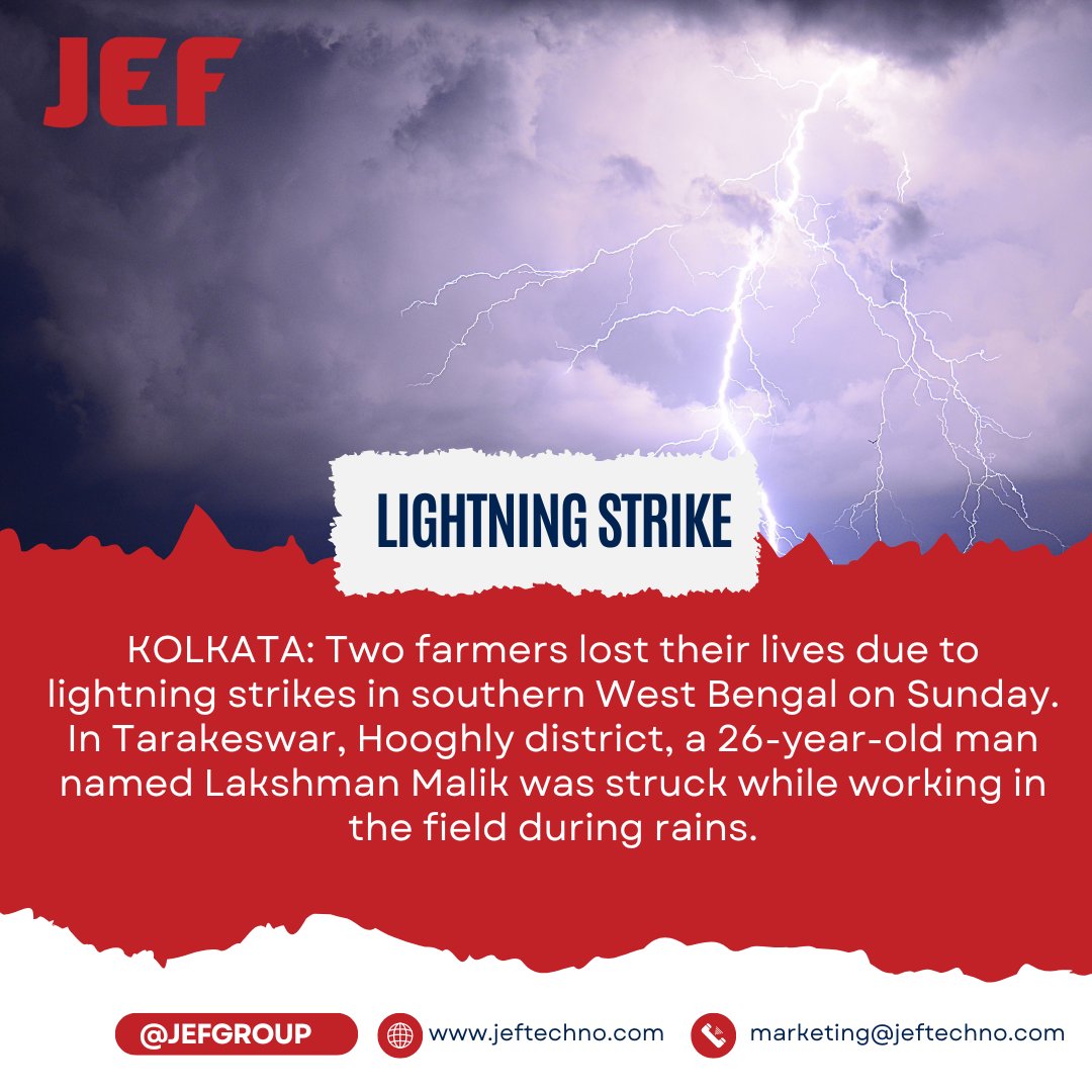 JeftechnoIndia's tweet image. Report Says: Between 2021 and 2023, there was a 34.24% increase in the overall number of lightning strikes across the country, with a 40% increase in cloud-to-ground lightning incidents in India.

#LightningProtectionSystem #Lightning #lightningdeaths #thunderstorm #climatechange