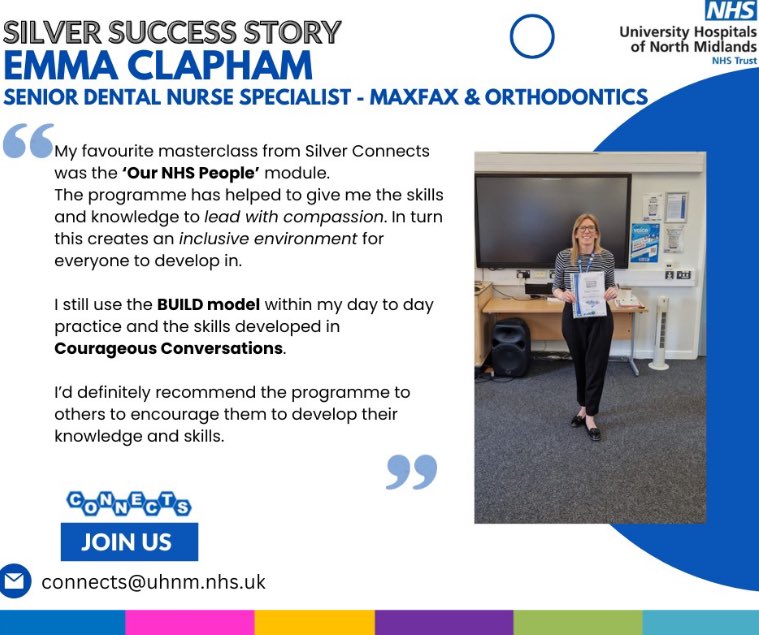 Check out the Silver Success Story below from Emma Clapham! 🤩⬇️ If you want to find out more about the Silver Connects Programme or how we can support you on your leadership journey, contact connects@uhnm.nhs.uk 📧 #uhnm #leadershipdevelopment #odci